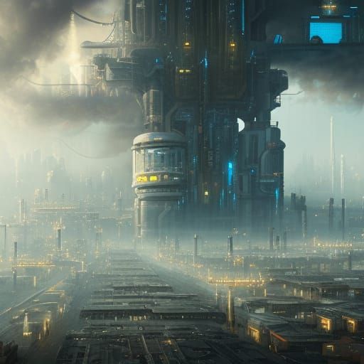 Futuristic Steampunk Megacity: Epic Digital Matte Painting
