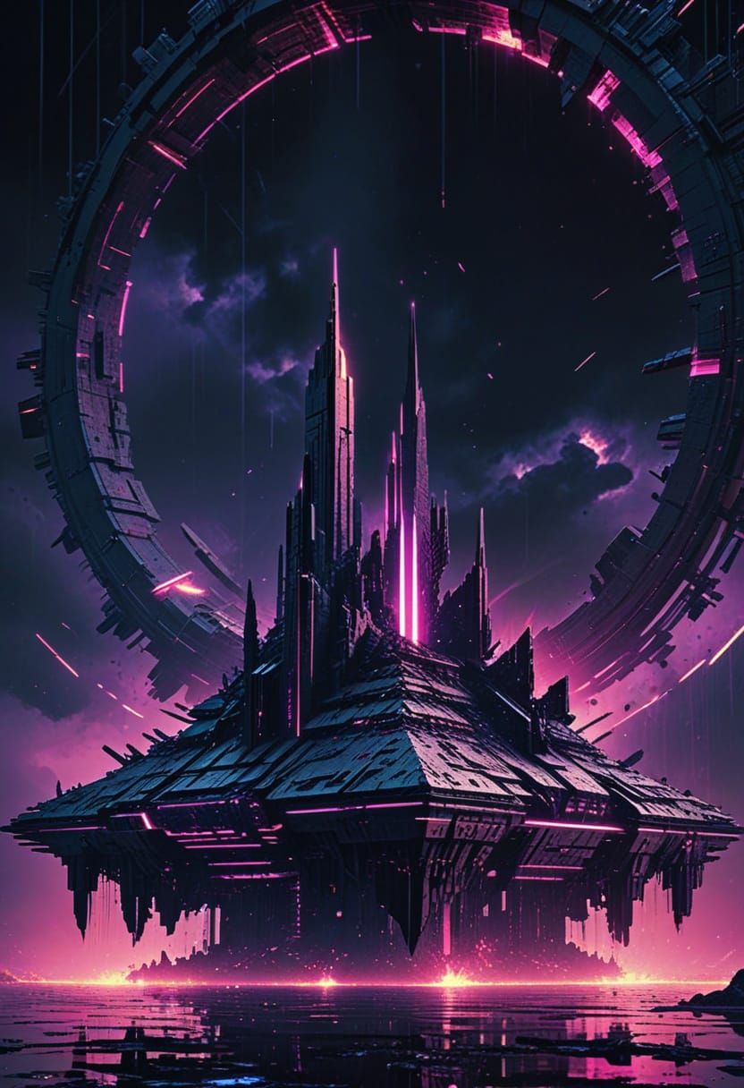 Glitch Art City Destroyer with Stargate Inspiration