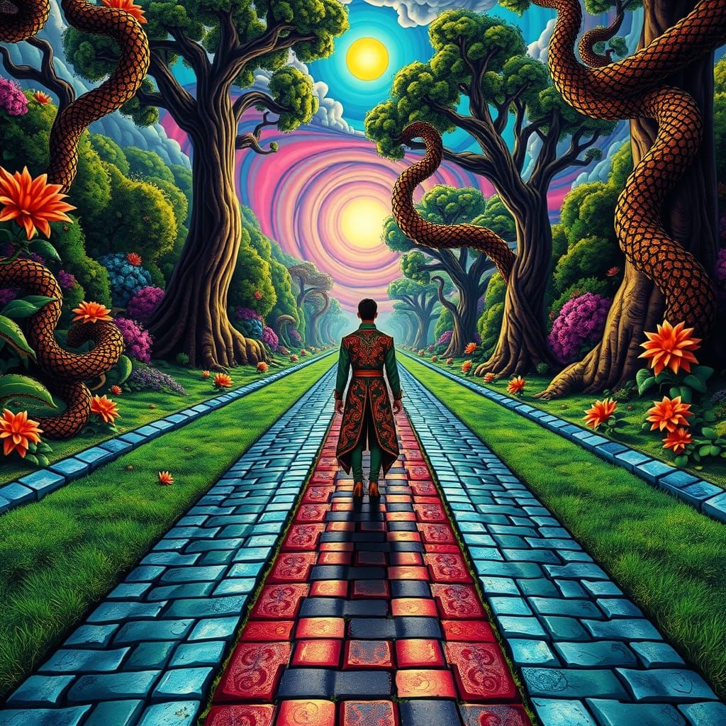 Surrealist Landscape with Psychedelic Brick Road