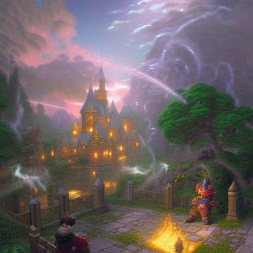 Dwarf and Paladin Battle in Medieval City