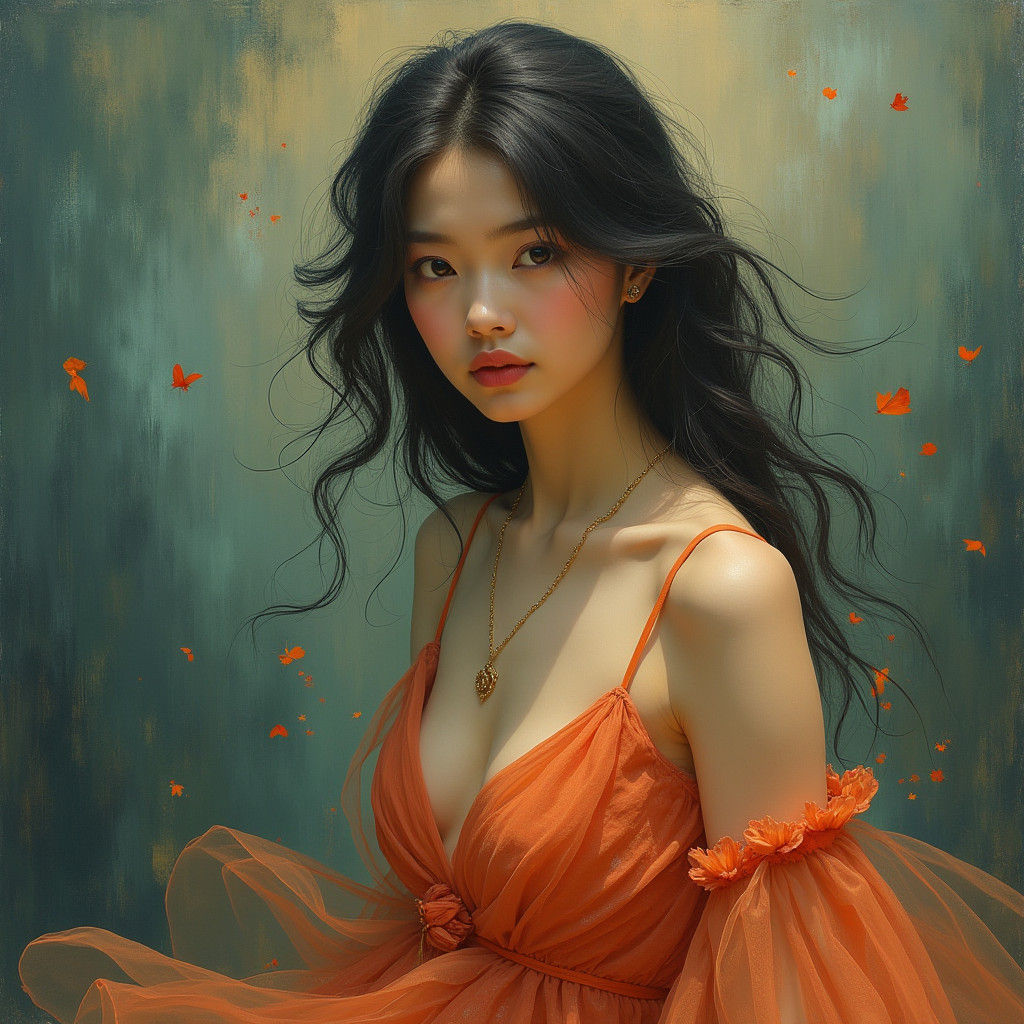 Enigmatic Woman in Dreamlike Impressionistic Portrait