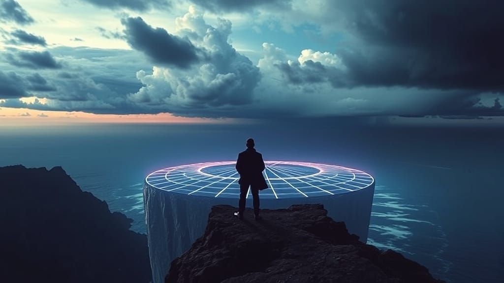 MIB Agents Scan Flat Earth Edge Under Stormy Skies