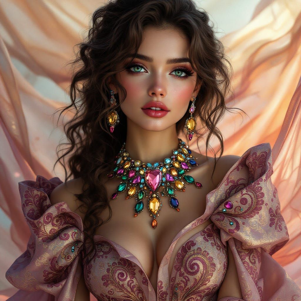 Hyperrealistic Portrait of Woman in Dreamy Landscape