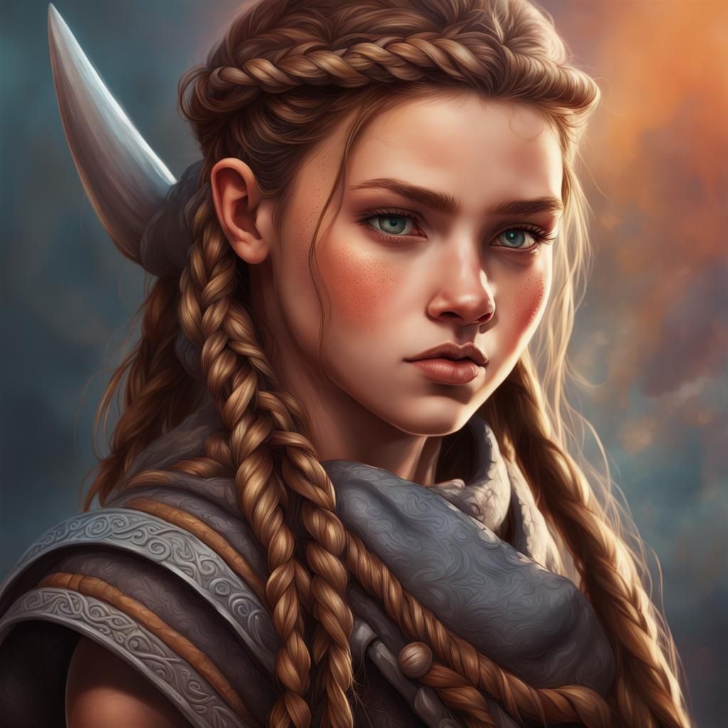 Detailed Portrait of a Young Viking Girl