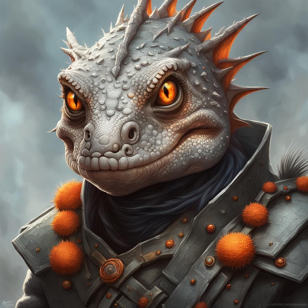 Lizardfolk Urchin Portrait in Art Nouveau Style