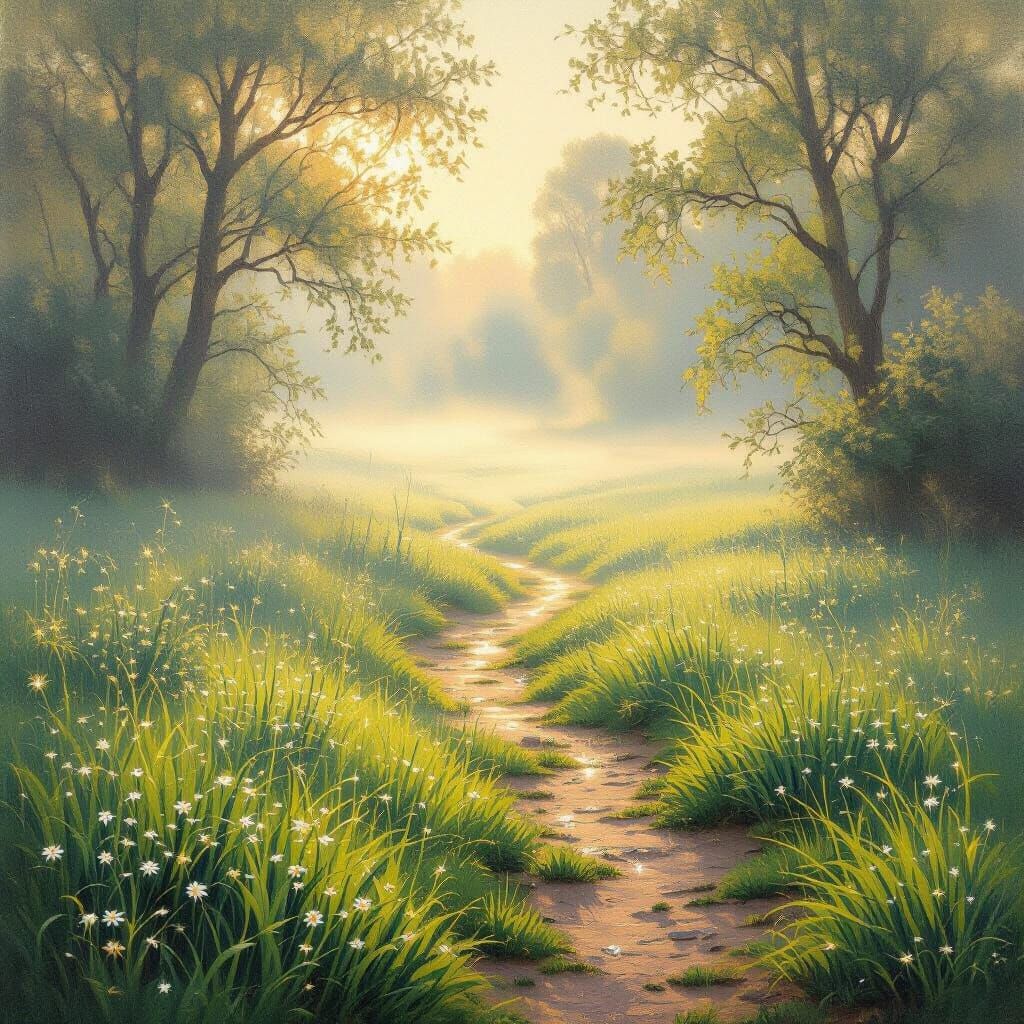 Ethereal Morning Landscape Oil Painting