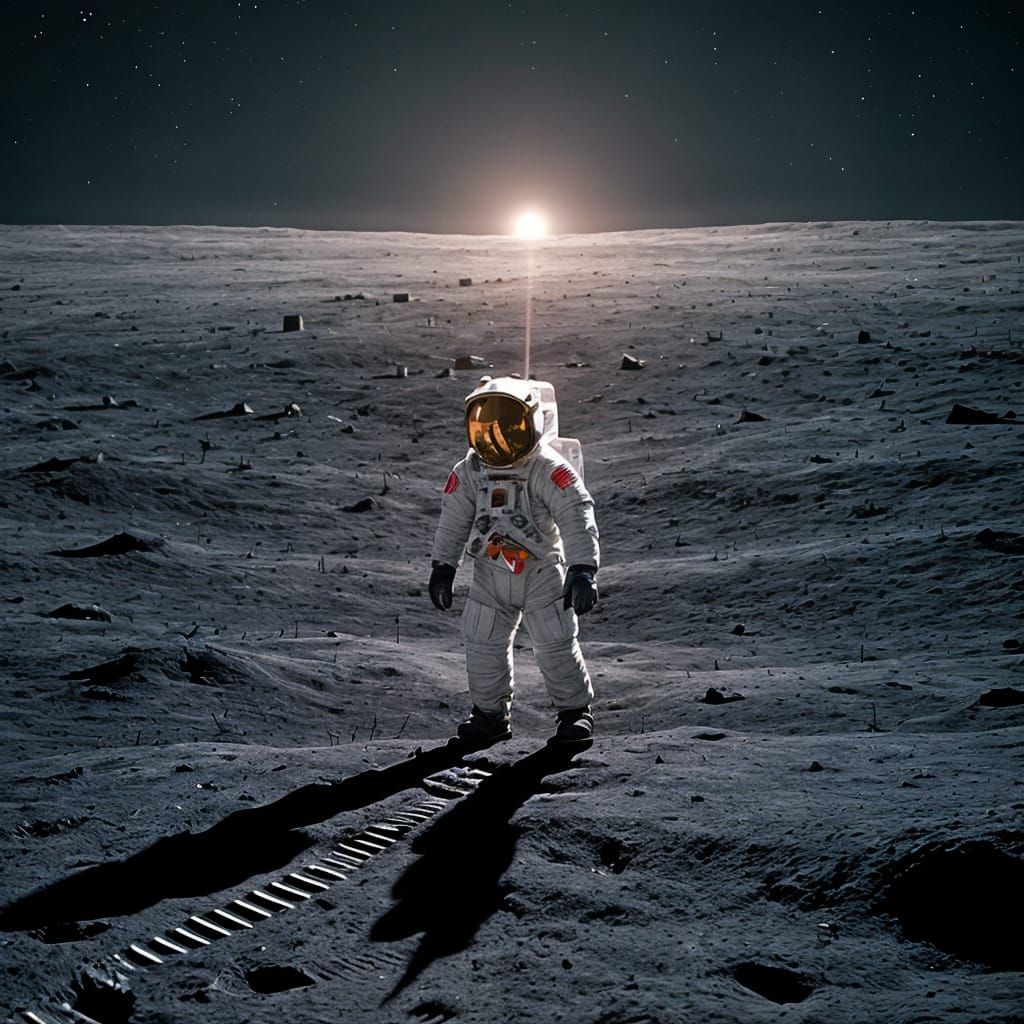 Small Astronaut on the Moon in Cinematic Style