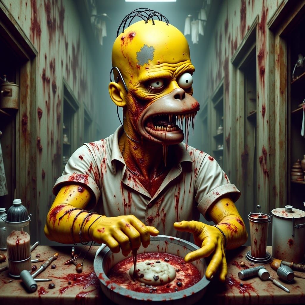 Zombie Homer Simpson in Gothic Horror Style