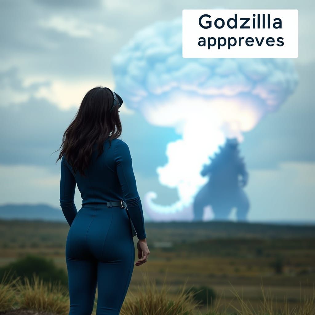 Dark Haired Vault Dweller Observes Godzilla's Nuclear Blast ...