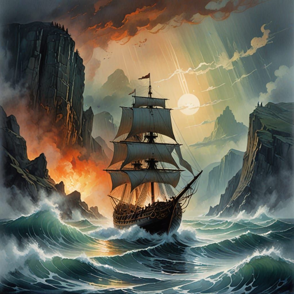 Epic Viking Longship Battles Northern Seas Under Aurora Skie...