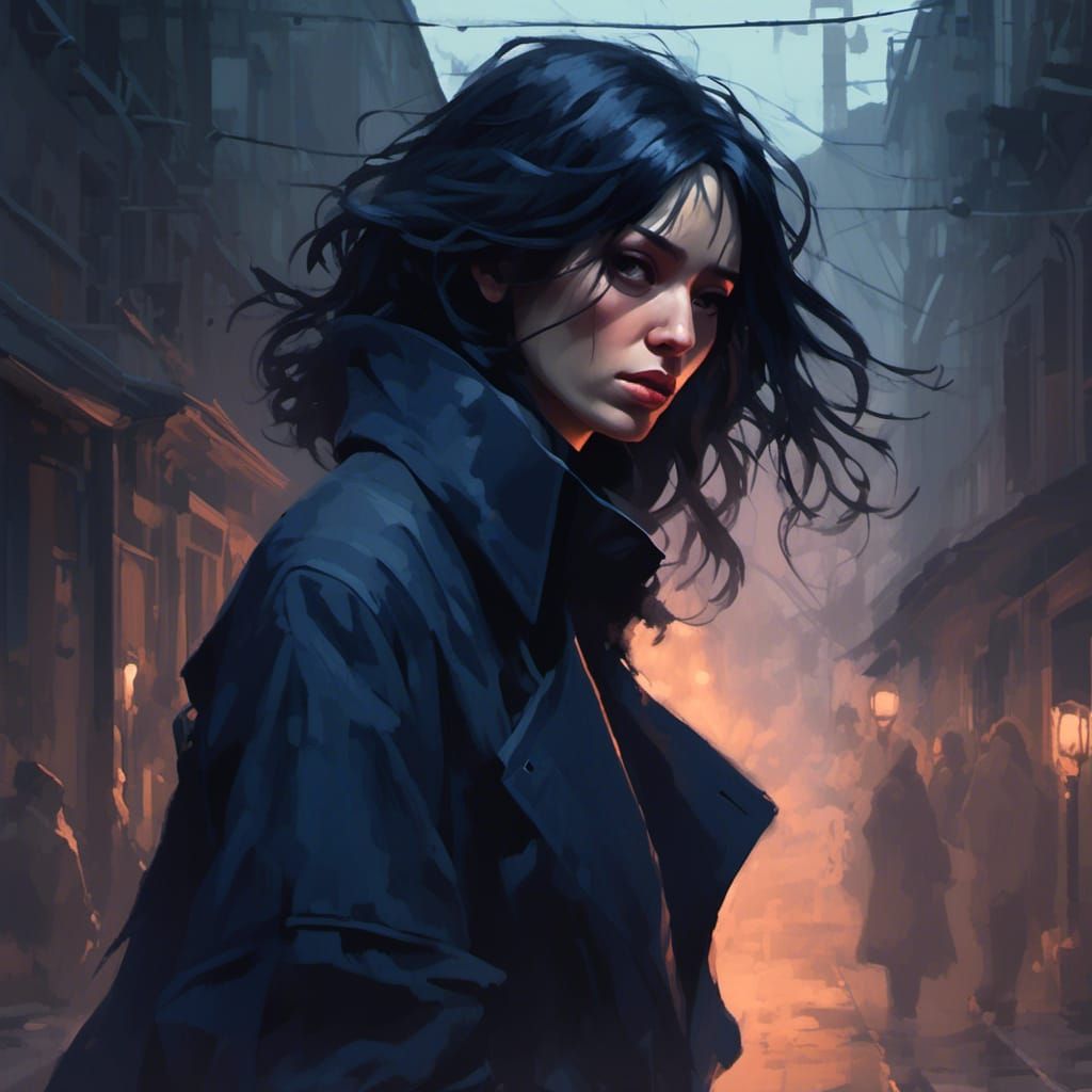 Ominous Portrait of Shadowy Woman in Dark Alley