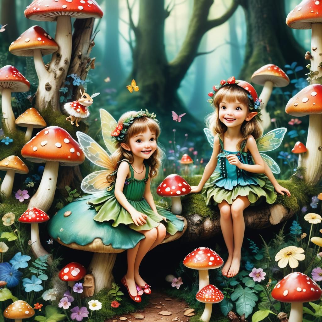 Fairies in Toadstool Forest: Surreal Dreamscape Portrait
