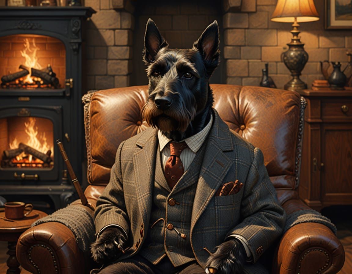 Scottish Terrier Gentleman in Rockwell Style