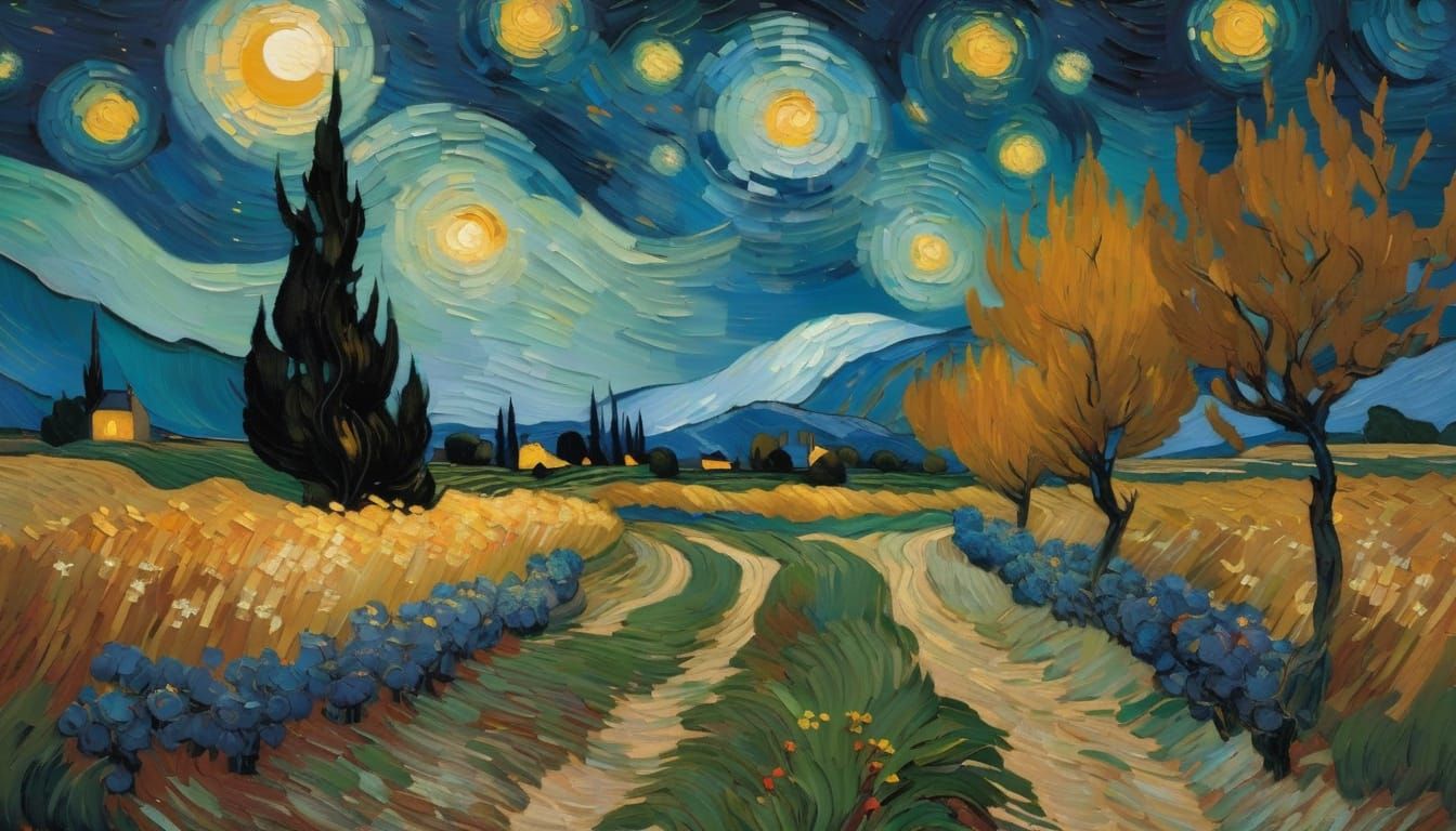 Nocturnal Landscape in Van Gogh Style