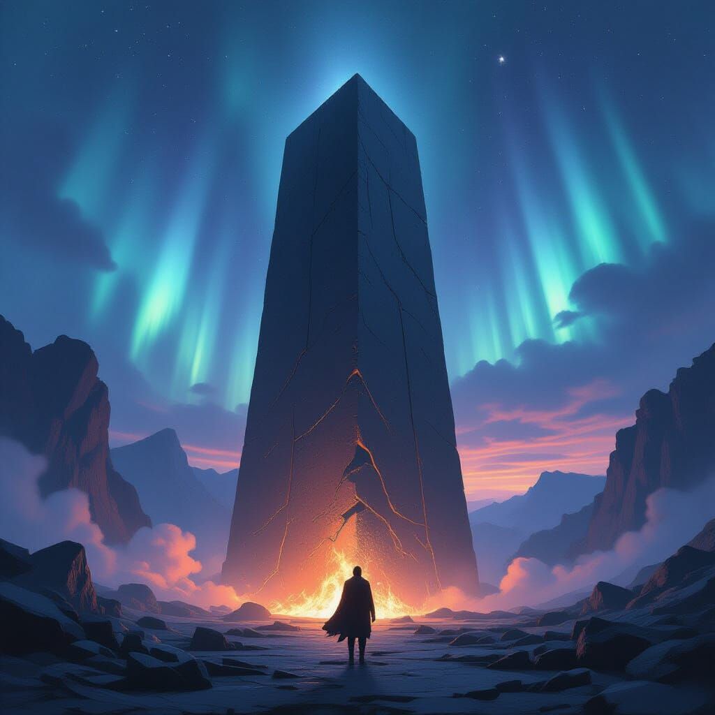 Monolith of Truth Rises From Ashes in Aurora Glow