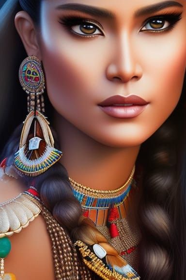 Hyperrealistic Painting of Native Americans Taking Selfie