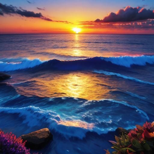 Sapphire Ocean Sunset Dreamland of Nature