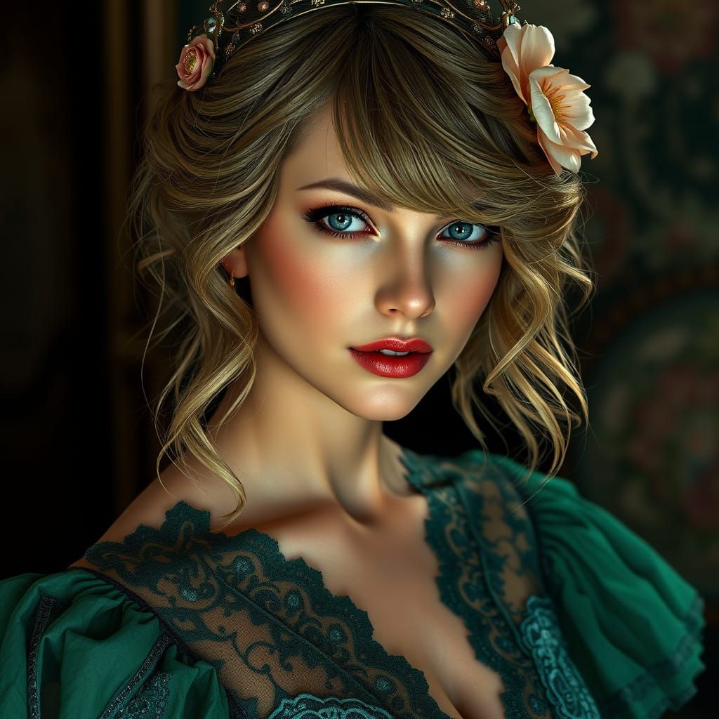 Victorian-Era Concept Art Portrait of a Glamorous Celebrity...