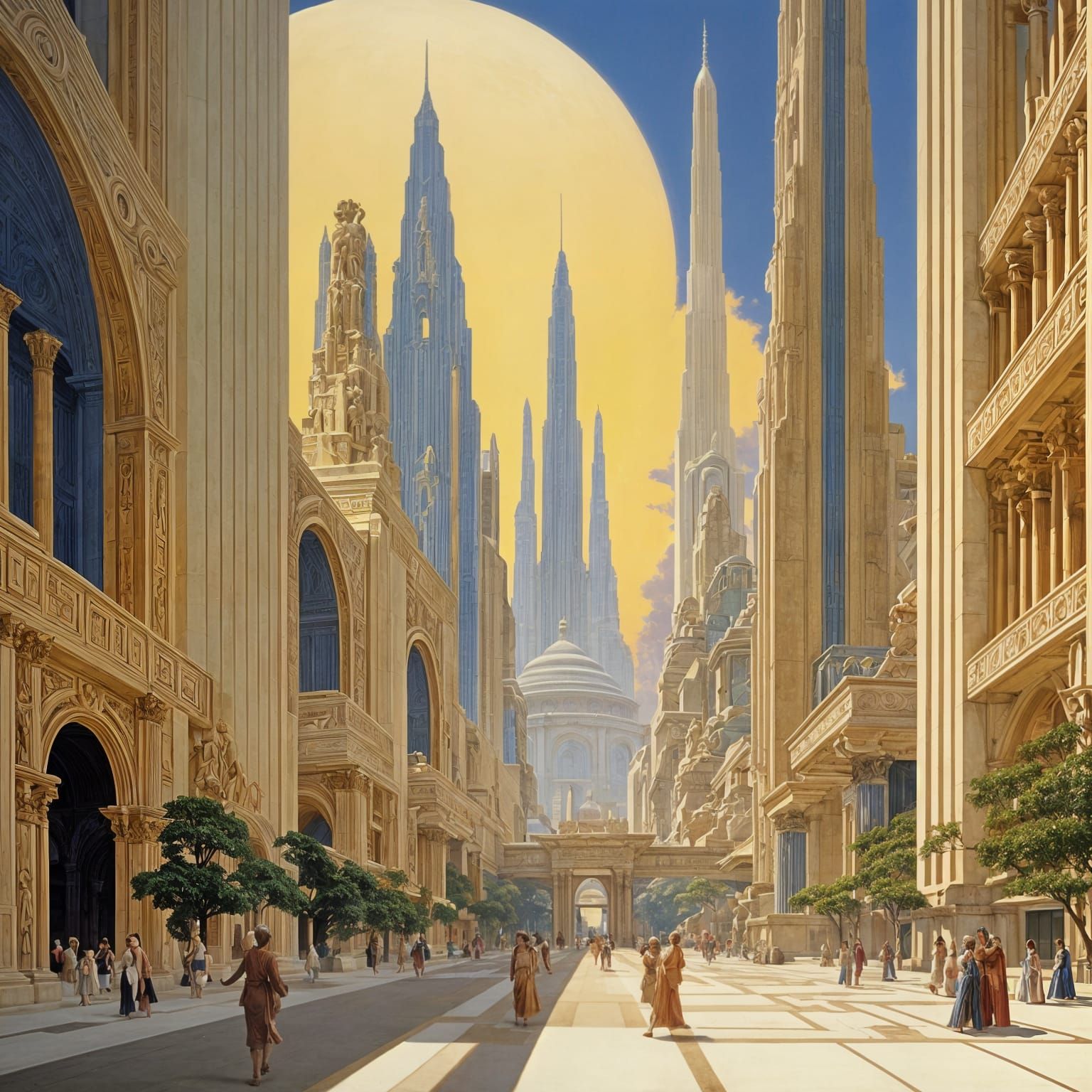 Futuristic Greek Metropolis with Dreamlike Sky