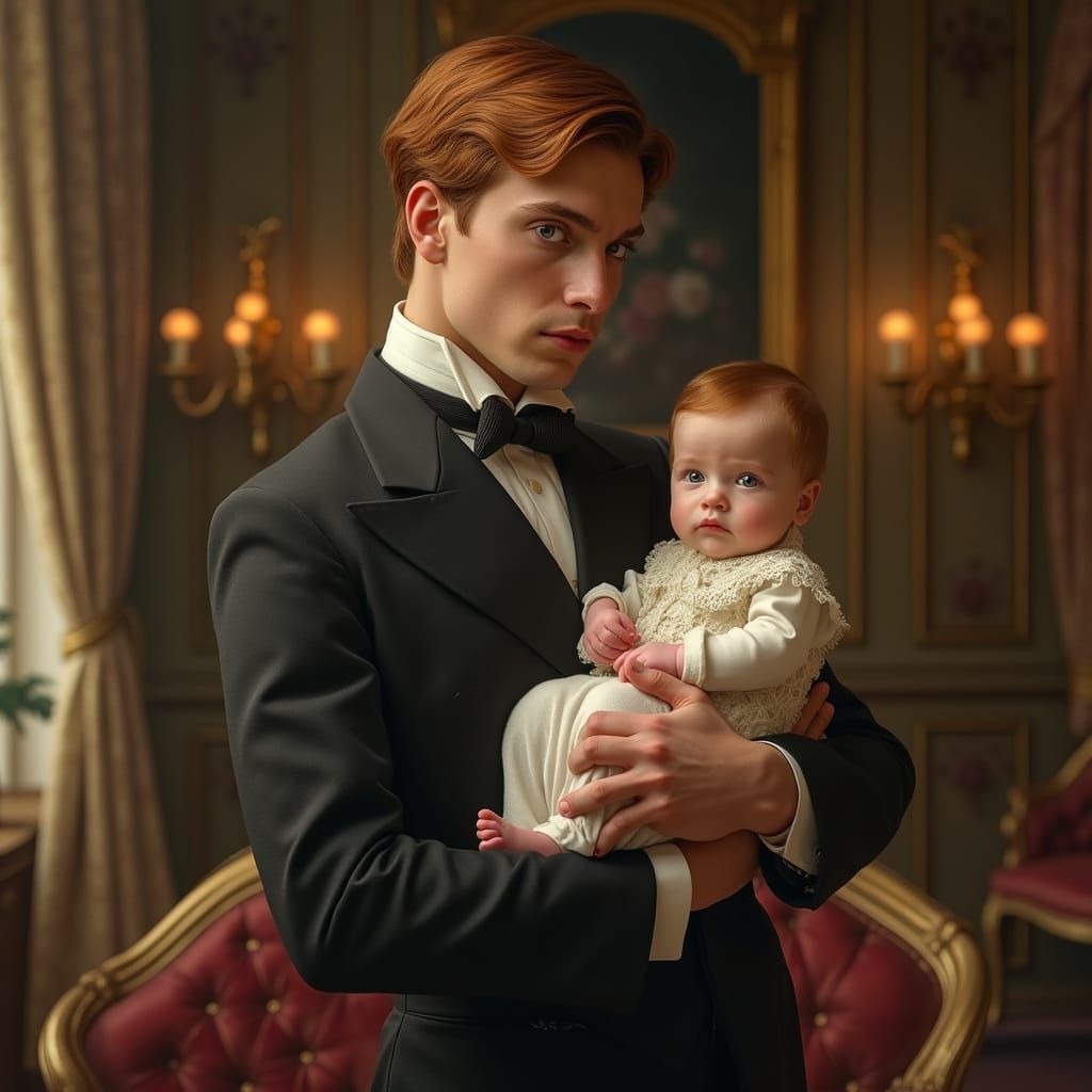 Edwardian Duke and Son in Opulent Drawing Room