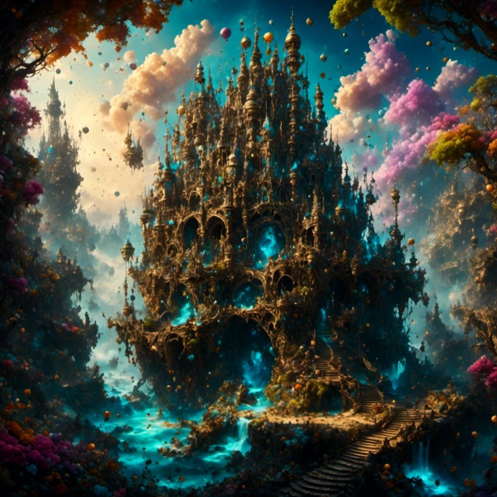 Crocheted Hyperrealistic Fantasy Landscape