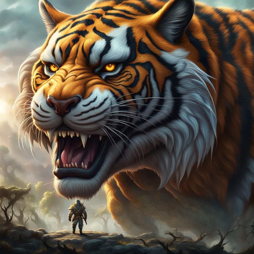 Tiger God with Massive Canines: Fantasy Concept Art