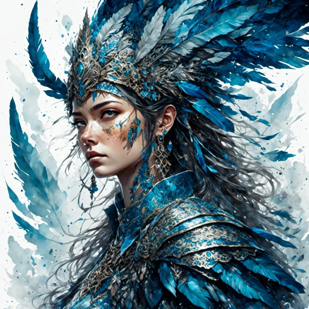 Fearless Feathered Warrior in Watercolor Style