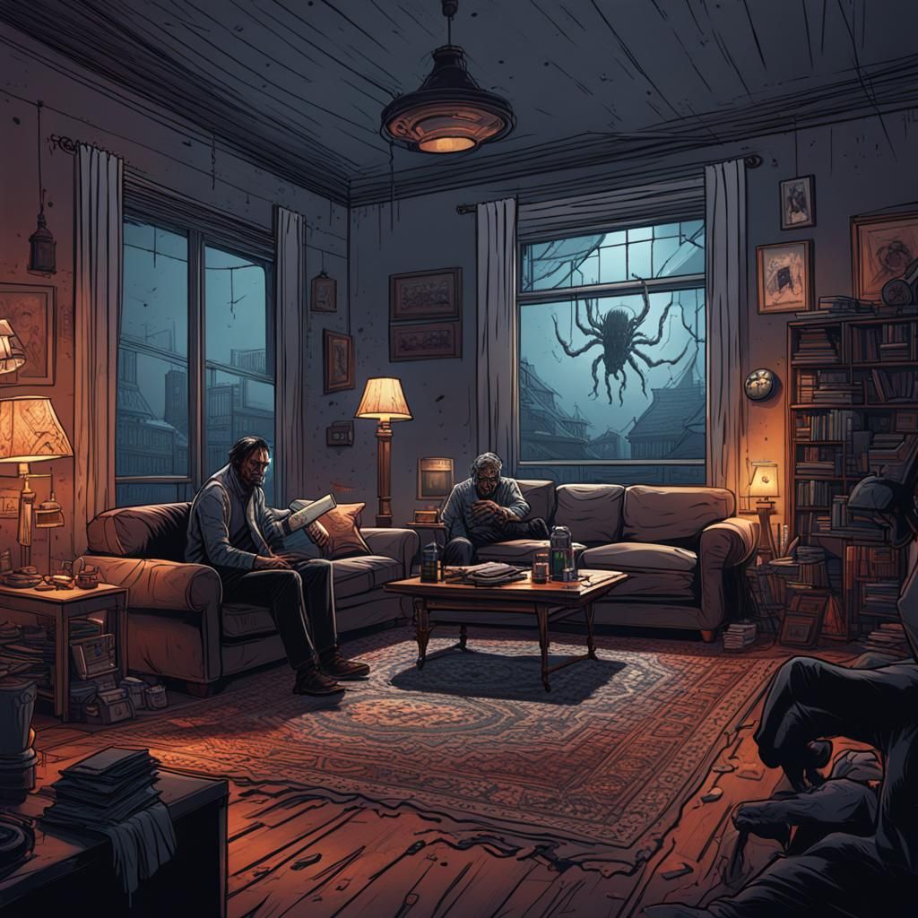 Horror Concept Art: Man in Living Room