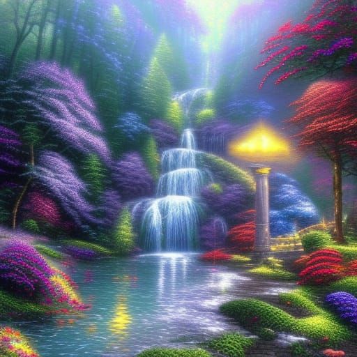 Ethereal Fantasy Waterfall in Hyperdetailed Style