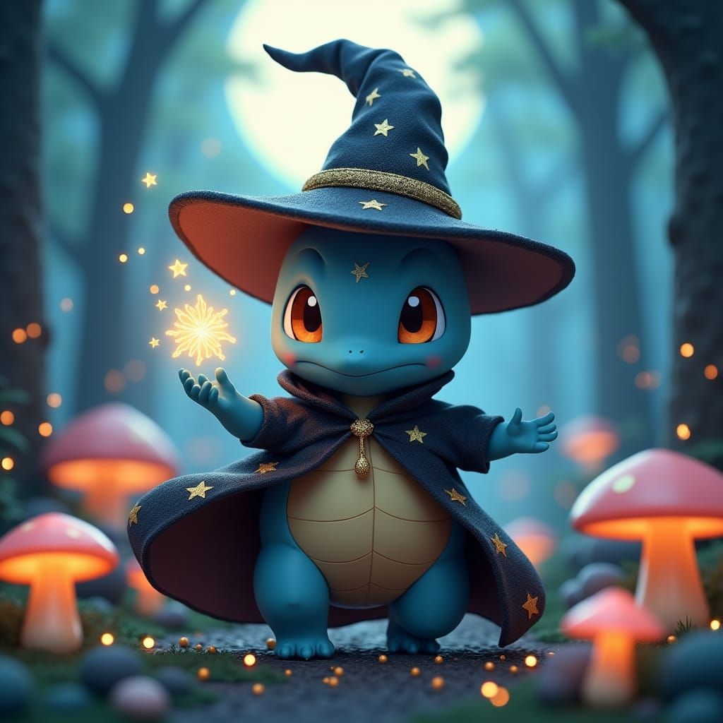 Whimsical Squirtle Witch in Mystical Forest