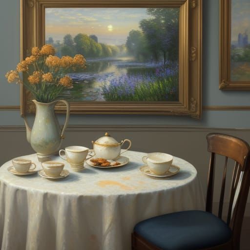 Impressionist Breakfast Scene in Golden Morning Light