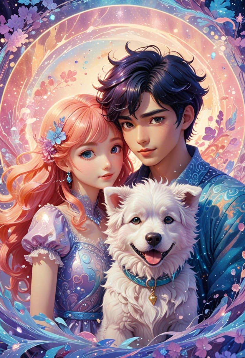 Magical Couple Enchanted by Whimsical Aura in Neon-Colored S...