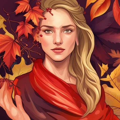 Autumn Leaf Girl Portrait in Hyperdetailed Style