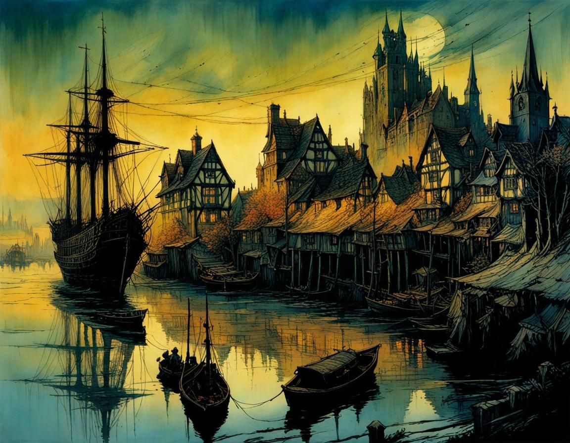 Mysterious Medieval Town in Deep Color