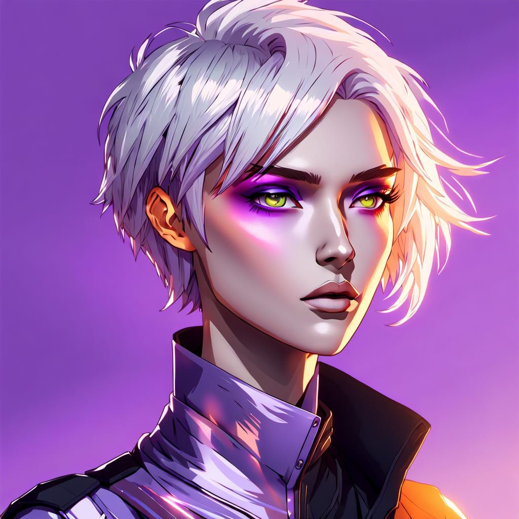 Androgynous Portrait with Platinum Hair in Digital Art Style