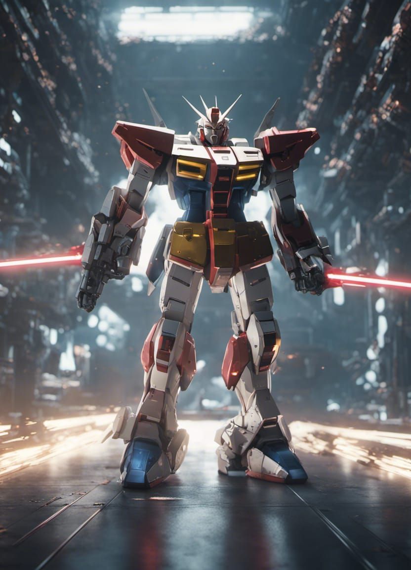 Mobile Suit Gundam with Laser Sword in Sci-Fi Style