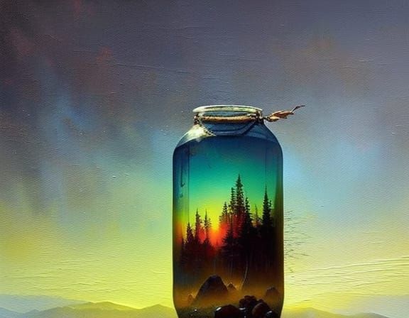 Misty Mountain Landscape in a Jar