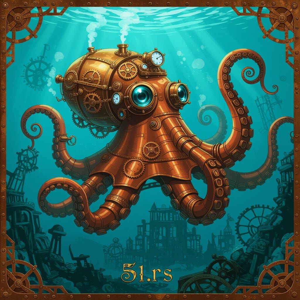 Steampunk Clockwork Octopus Exploring Sunken City