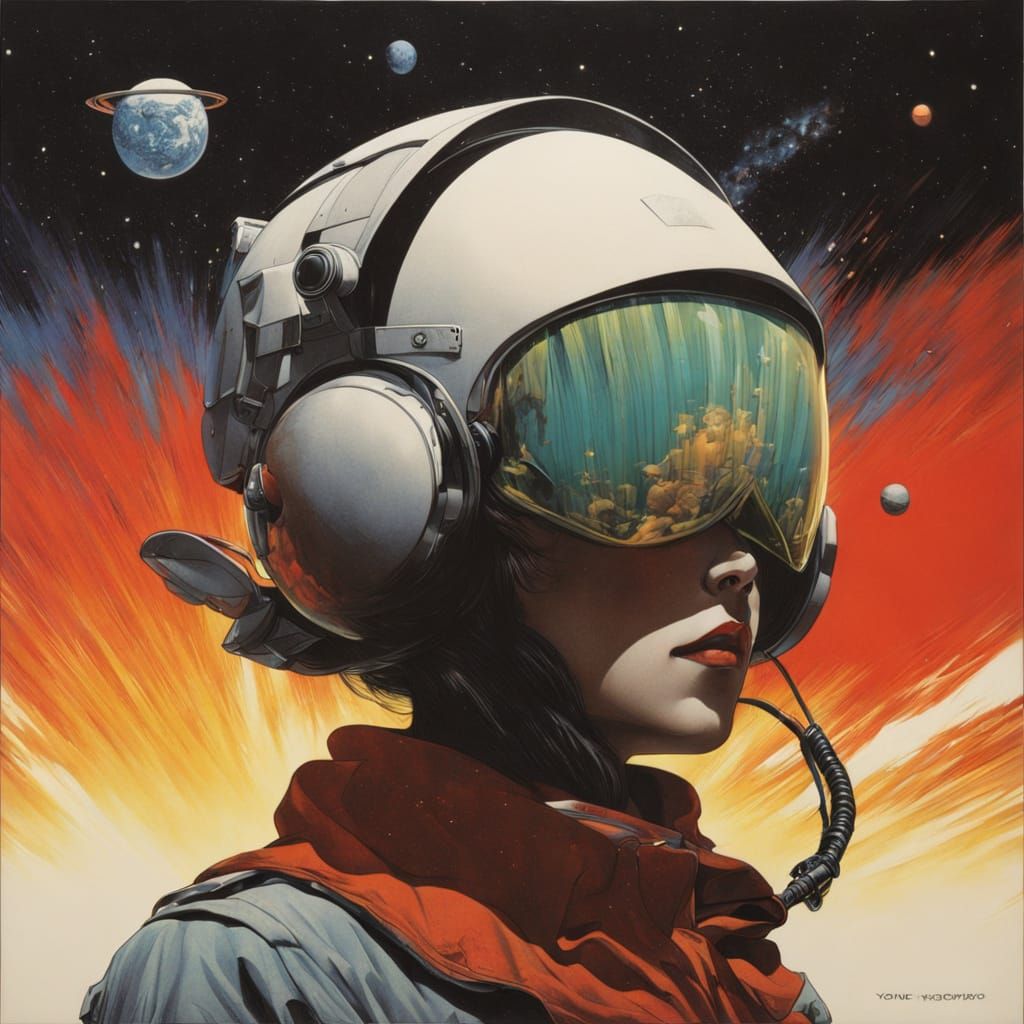 young woman, futurist, by Katsuhiro Ōtomo.