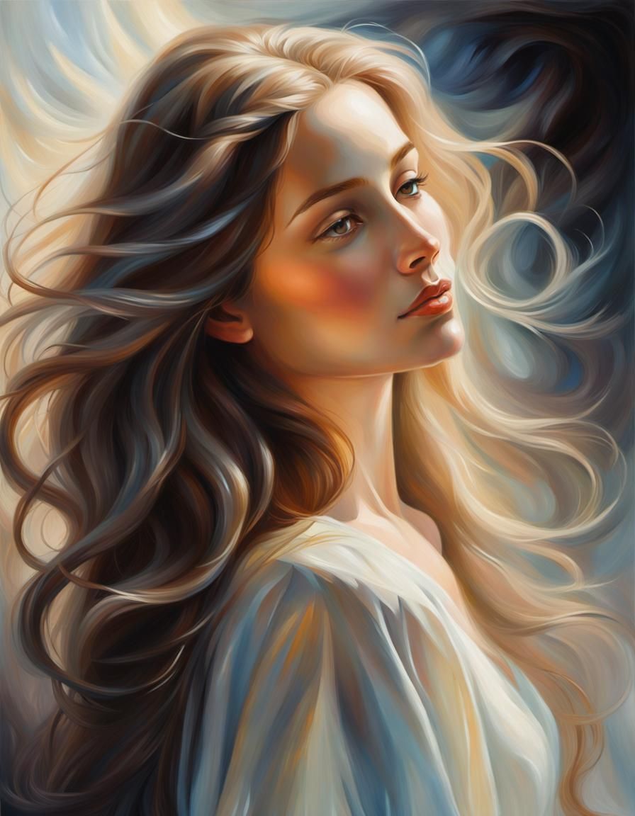 Elegant Woman in Soft Focus, Romantic Oil Painting