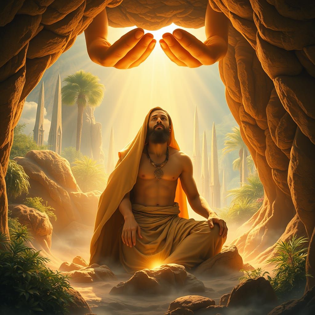 Divine Hands Shape Adam in Heavenly Paradise