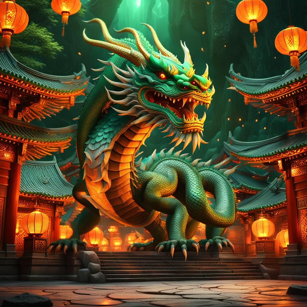 Majestic Shaolin Dragon in Mystical Temple