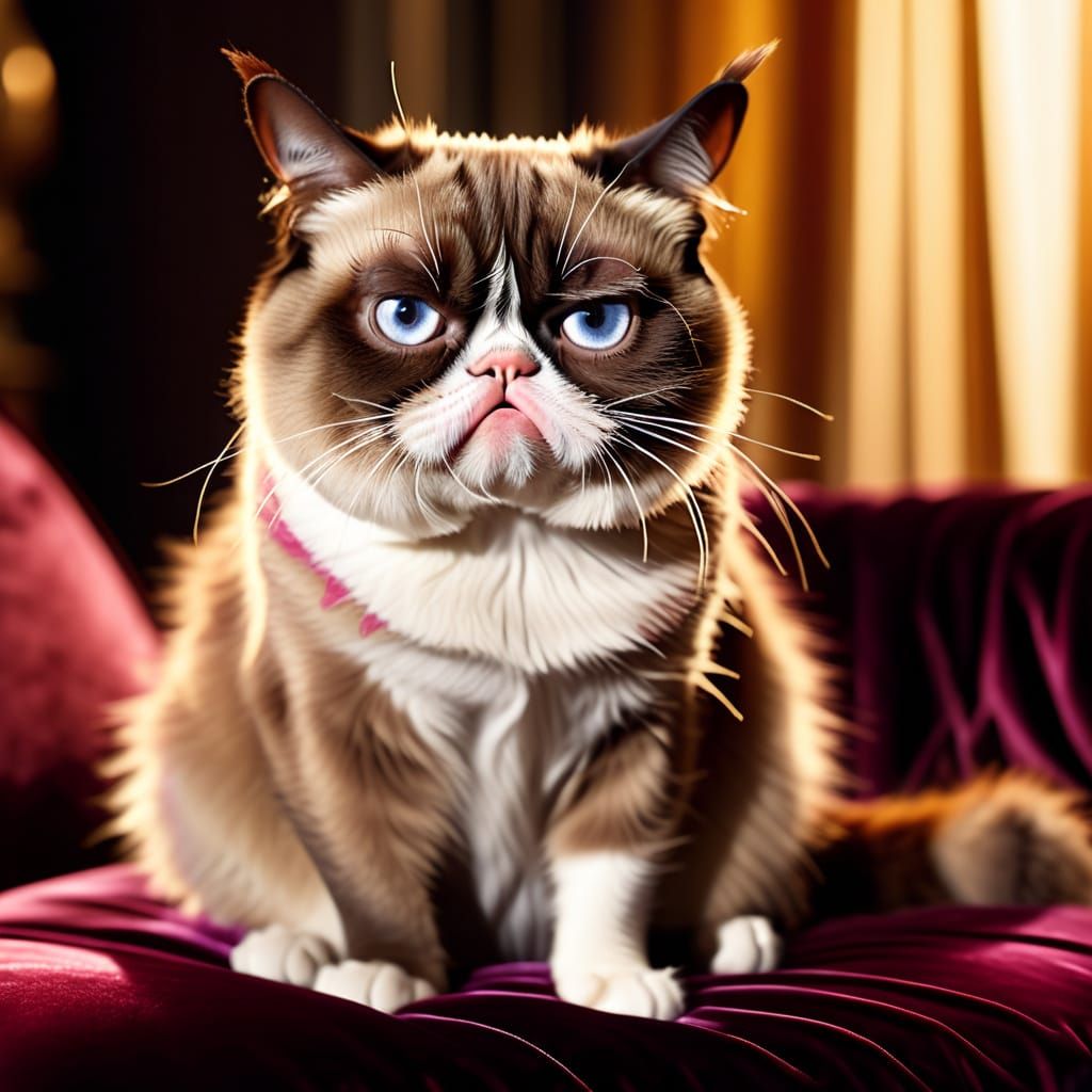Grumpy Cat in Luxurious, Tim Burton-Inspired Cinematic Setti...