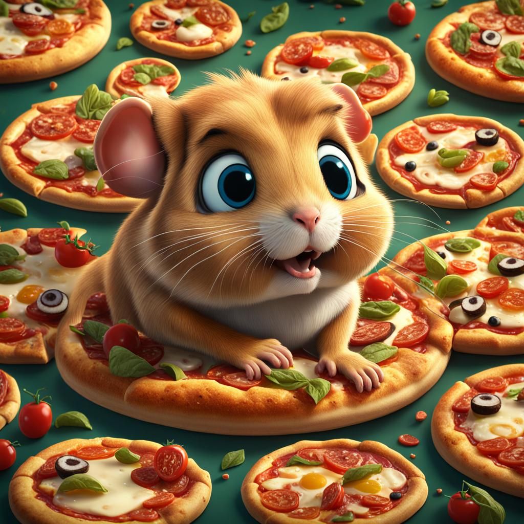 Cartoon Gerbil Pizza with Big Eyes