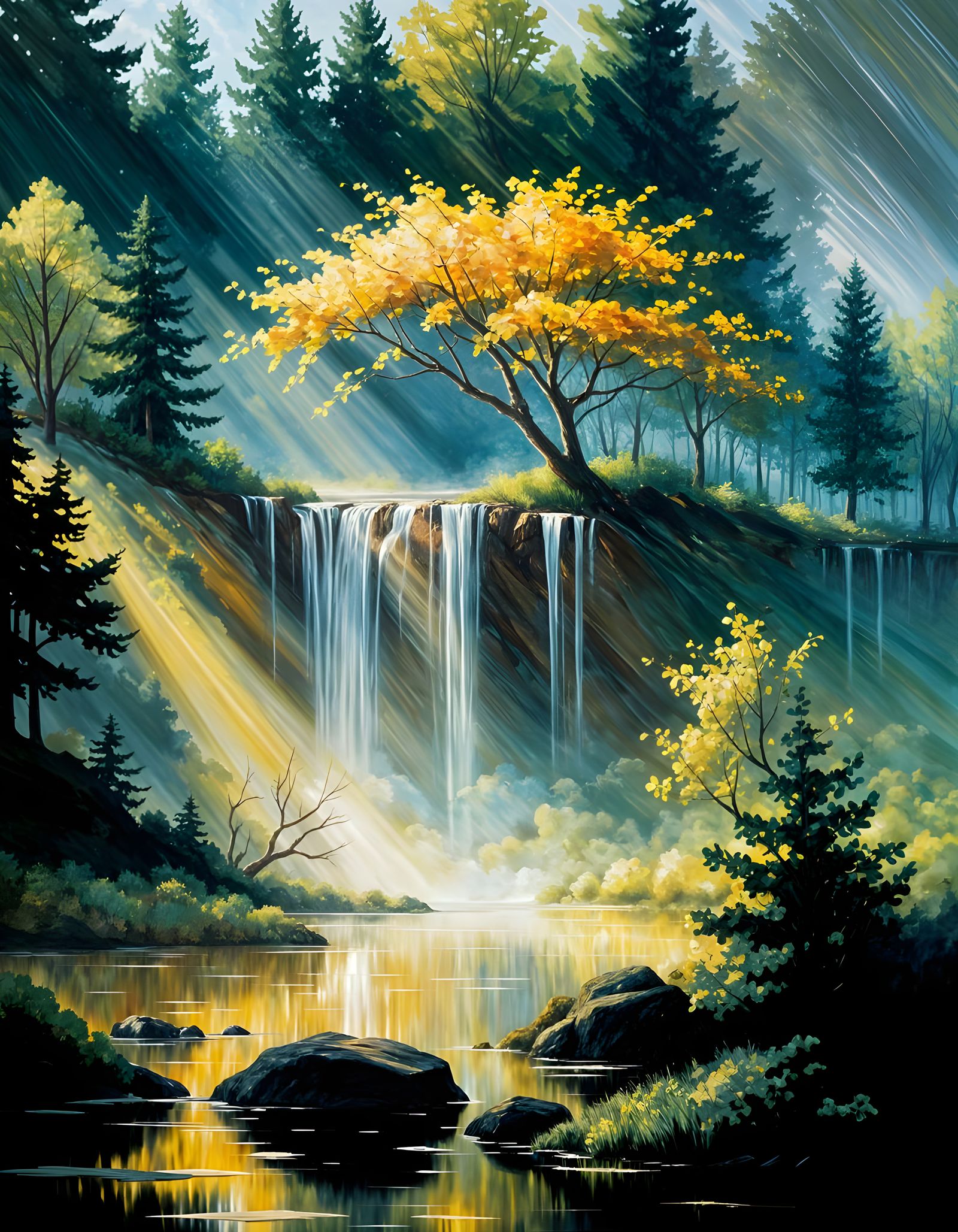 Impressionist Landscape with Golden Light, Impasto Oil Paint...