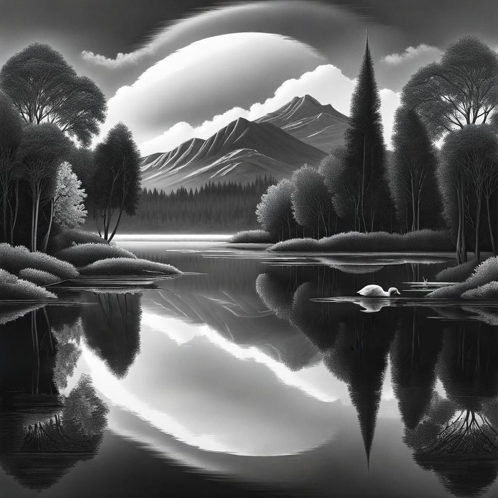 Black Swan Reflects as Majestic White Swan