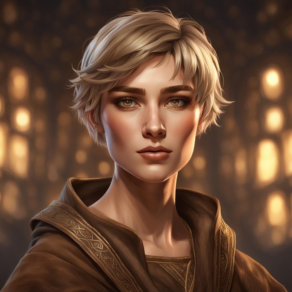 Intricate Portrait of Woman with Pixie Cut