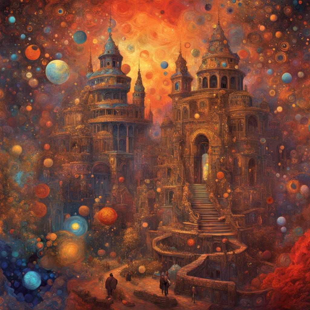 Weavers Spin Clouds at Sunset, Surrealist Fantasy