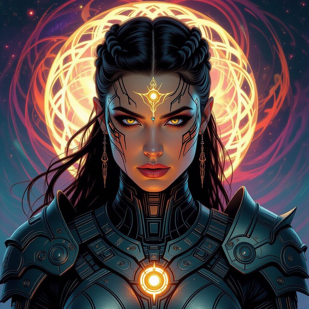 Biomechanical Valkyrie Warrior in Dark Surrealist Style