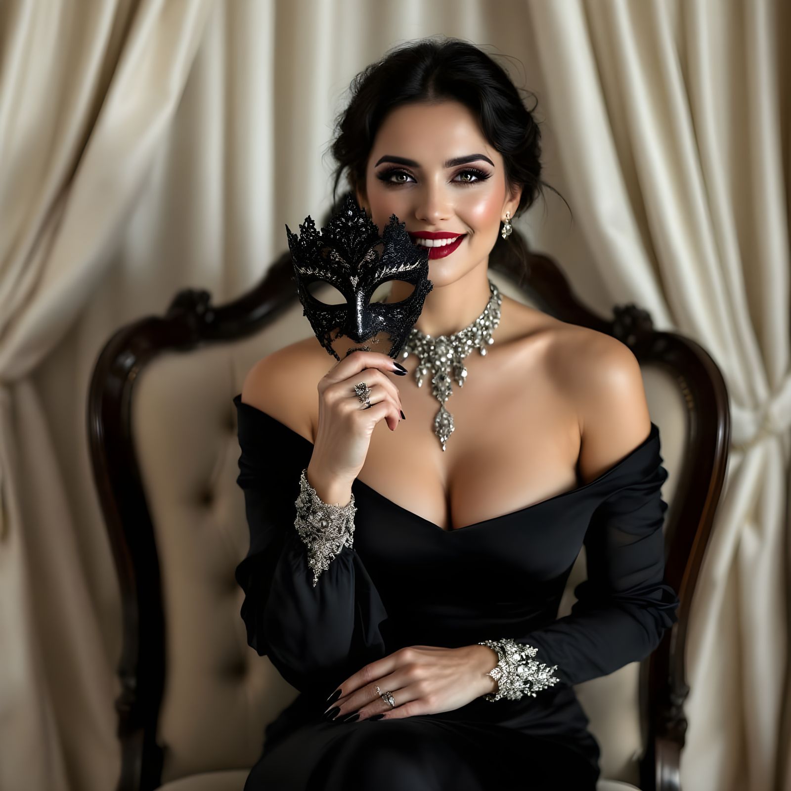 Elegant Evil Temptress in Black Formal Gown